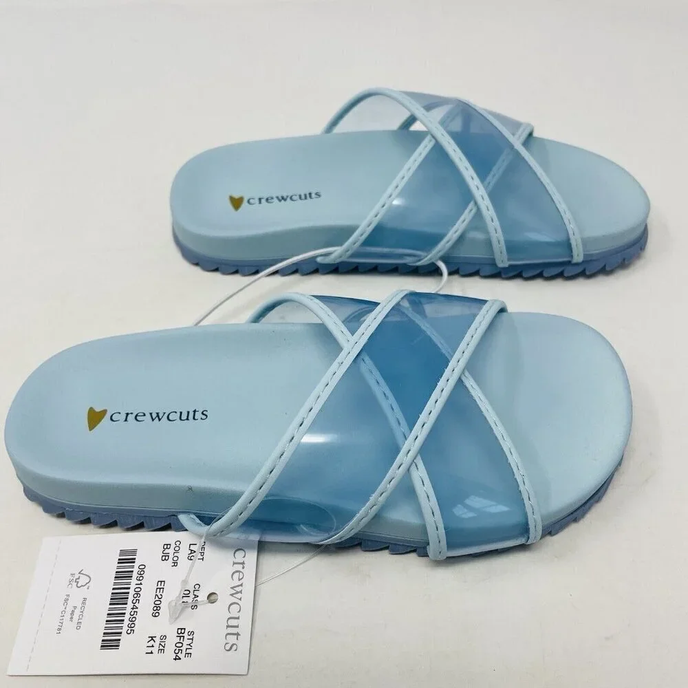 J Crew Crewcuts Little Girl K11 Slip On Pool Clear Jelly Sandals in Blue $45 220